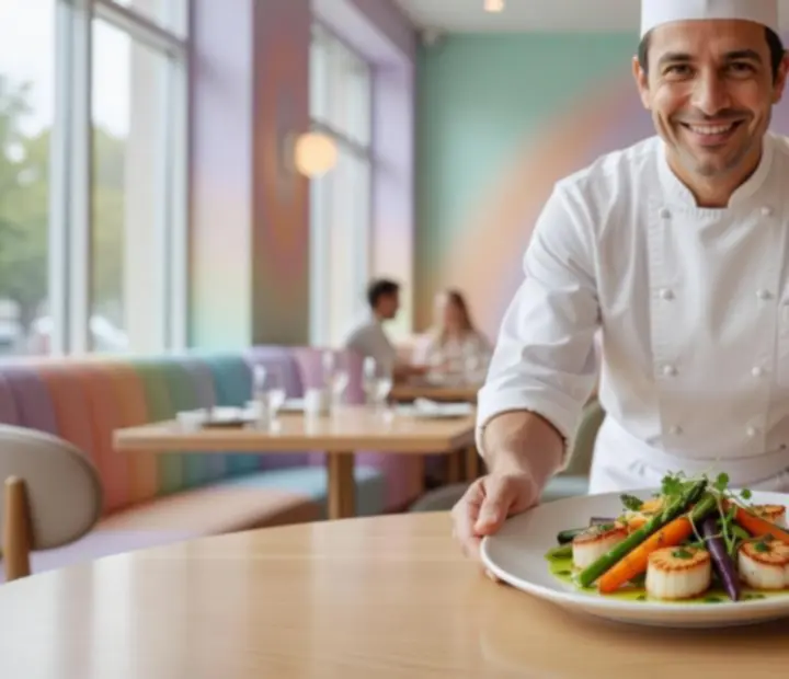 Chef presenting a colourful seasonal special dish