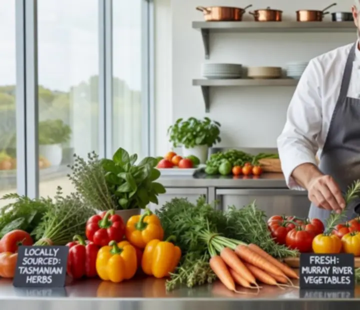 Chef preparing fresh Australian ingredients in the kitchen