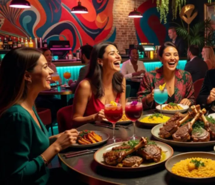 Montage of Suited Supper Club dining room, signature dishes and offline poker nights.