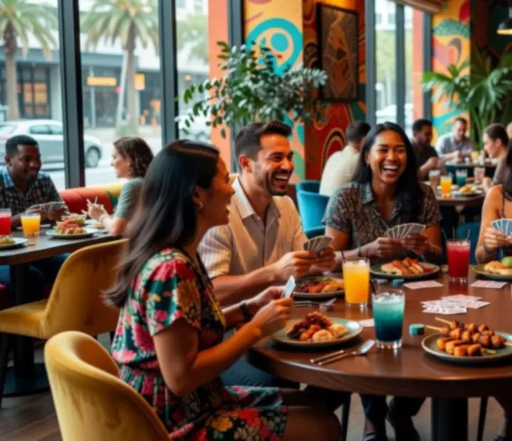 Group of friends enjoying an offline poker night at Suited Supper Club