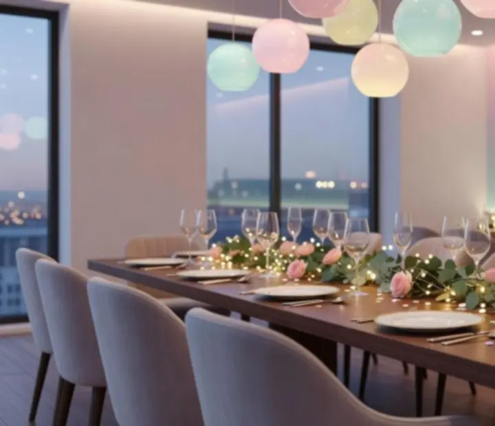 Private dining space set up for an event at Suited Supper Club